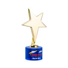 Tuscany Gold Full Color Blue on Marvel Base Star Metal Award - Crystal Star Awards