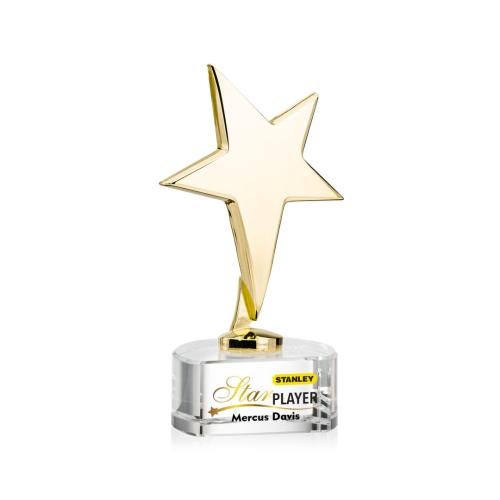 Corporate Awards - Crystal Awards - Crystal Star Awards - Tuscany Gold Full Color Clear on Paragon Base Star Metal Award