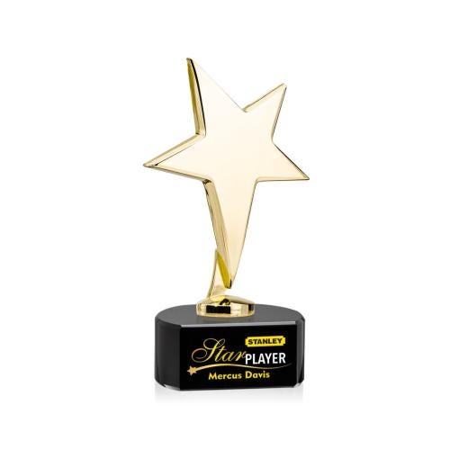 Corporate Awards - Crystal Awards - Crystal Star Awards - Tuscany Gold Full Color Black on Paragon Base Star Metal Award