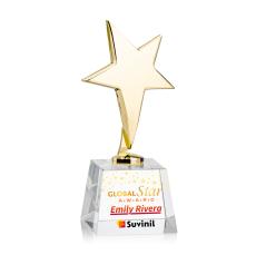 Tuscany Gold Full Color Clear on Robson Base Star Metal Award - Crystal Star Awards