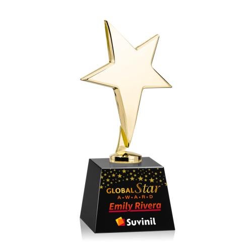 Corporate Awards - Crystal Awards - Crystal Star Awards - Tuscany Gold Full Color Black on Robson Base Star Metal Award