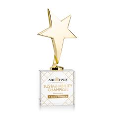Tuscany Gold Full Color Clear on Woodlawn Base Star Metal Award - Crystal Star Awards