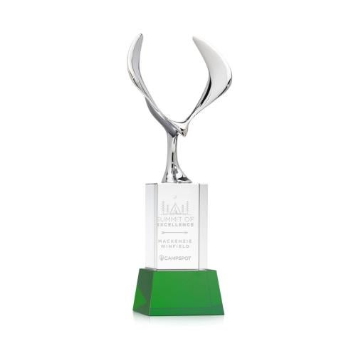 Corporate Awards - Crystal Awards - Maverick Eagle Green on Belcroft Base Animals Crystal Award