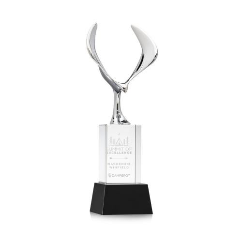 Corporate Awards - Crystal Awards - Maverick Eagle Black on Belcroft Base Animals Crystal Award