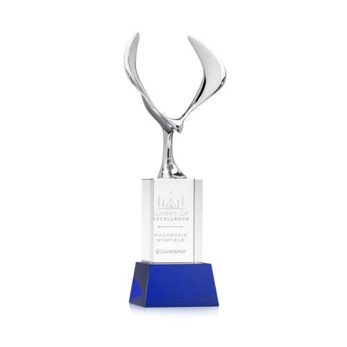 Corporate Awards - Crystal Awards - Maverick Eagle Blue on Belcroft Base Animals Crystal Award