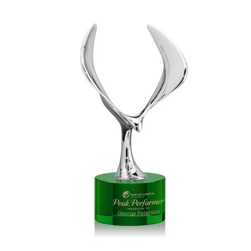Corporate Awards - Crystal Awards - Maverick Eagle Green on Marvel Base Animals Crystal Award
