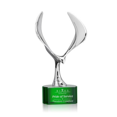 Corporate Awards - Crystal Awards - Maverick Eagle Green on Paragon Base Animals Crystal Award