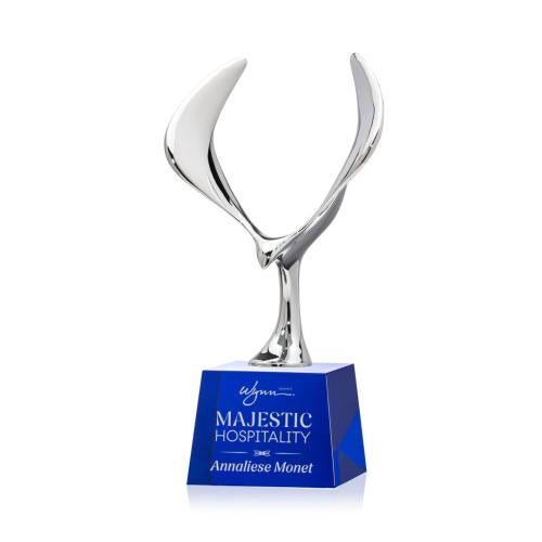 Corporate Awards - Crystal Awards - Maverick Eagle Blue on Robson Base Animals Crystal Award