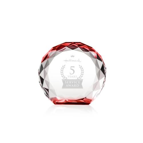 Corporate Awards - Crystal Awards - Seville Red Circle Crystal Award
