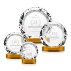 Seville Amber on Alberton Base Circle Crystal Award - Crystal Diamond Awards