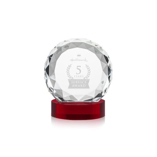 Corporate Awards - Crystal Awards - Seville Red on Alberton Base Circle Crystal Award