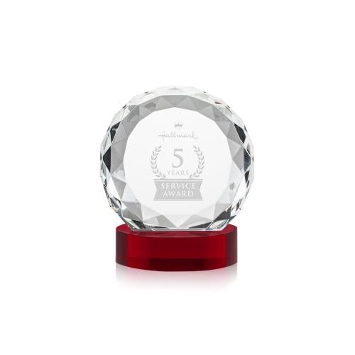 Corporate Awards - Crystal Awards - Seville Red on Alberton Base Circle Crystal Award