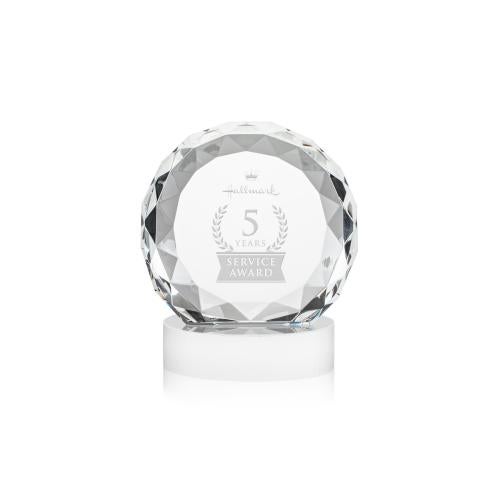 Corporate Awards - Crystal Awards - Seville White on Alberton Base Circle Crystal Award
