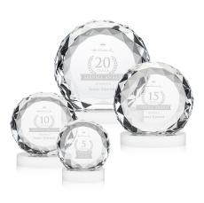 Seville White on Alberton Base Circle Crystal Award - Crystal Diamond Awards