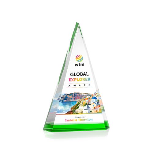 Corporate Awards - Crystal Awards - Helston Full Color Green Pyramid Crystal Award