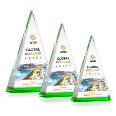 Helston Full Color Green Pyramid Crystal Award - Corporate Awards
