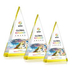 Helston Full Color Gold Pyramid Crystal Award - Corporate Awards