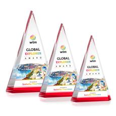 Helston Full Color Red Pyramid Crystal Award - Red Crystal Awards