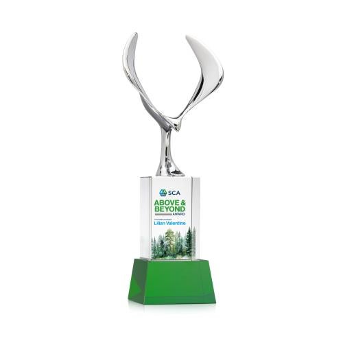Corporate Awards - Crystal Awards - Maverick Eagle Full Color Green on Belcroft Base Animals Crystal Award