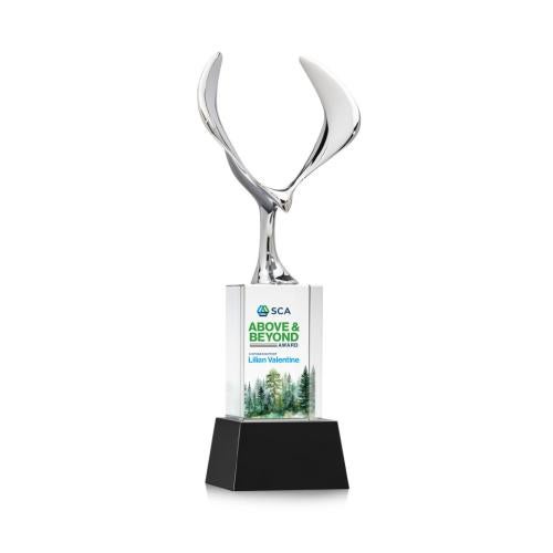 Corporate Awards - Crystal Awards - Maverick Eagle Full Color Black on Belcroft Base Animals Crystal Award