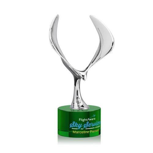 Corporate Awards - Crystal Awards - Maverick Eagle Full Color Green on Marvel Base Animals Crystal Award
