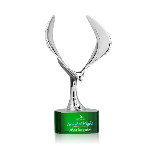 Corporate Awards - Crystal Awards - Maverick Eagle Full Color Green on Paragon Base Animals Crystal Award