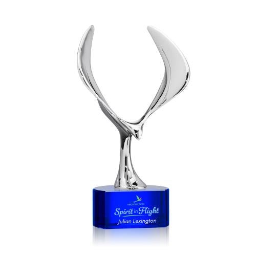Corporate Awards - Crystal Awards - Maverick Eagle Full Color Blue on Paragon Base Animals Crystal Award