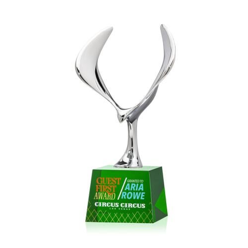 Corporate Awards - Crystal Awards - Maverick Eagle Full Color Green on Robson Base Animals Crystal Award