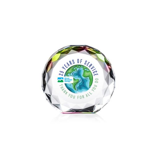 Corporate Awards - Crystal Awards - Seville Full Color Prismatic Circle Crystal Award