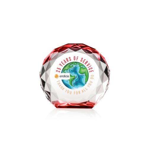 Corporate Awards - Crystal Awards - Seville Full Color Red Circle Crystal Award