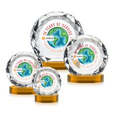 Seville Full Color Amber on Alberton Base Circle Crystal Award - Crystal Diamond Awards