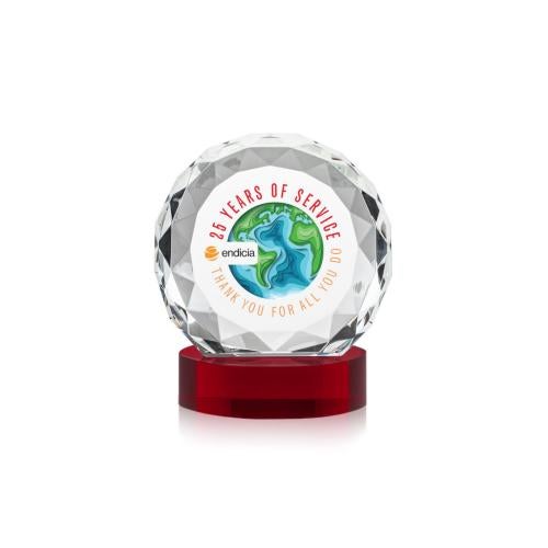 Corporate Awards - Crystal Awards - Seville Full Color Red on Alberton Base Circle Crystal Award