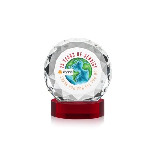 Corporate Awards - Crystal Awards - Seville Full Color Red on Alberton Base Circle Crystal Award