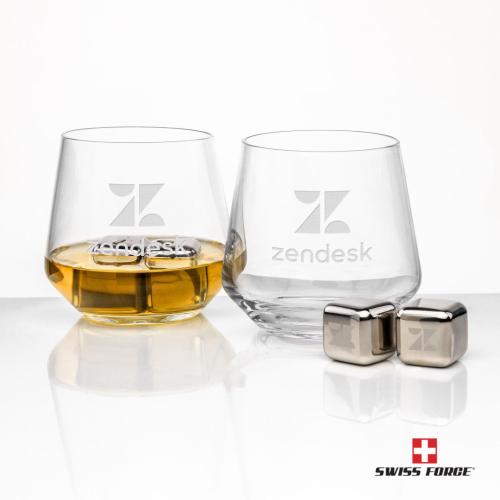 Corporate Recognition Gifts - Etched Barware - Swiss Force® S/S Ice Cubes & 2 Sturgis OTR