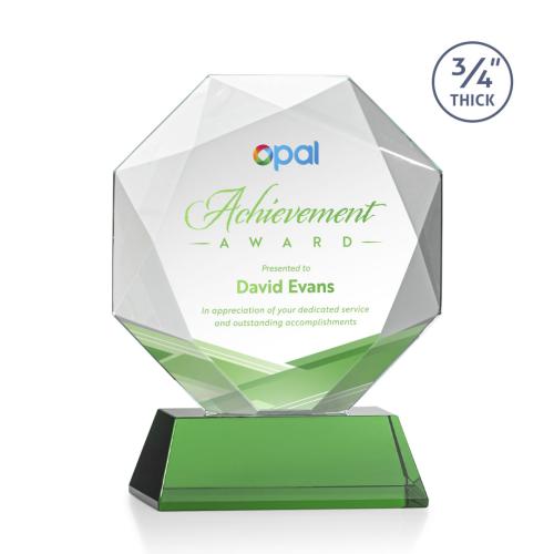Corporate Awards - Crystal Awards - Bradford Full Color Green on Newhaven Base Crystal Award