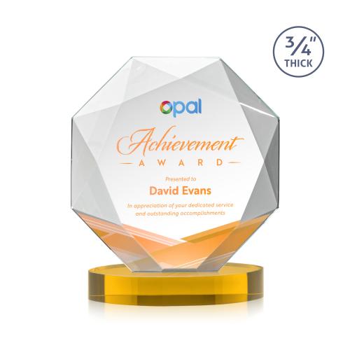 Corporate Awards - Crystal Awards - Bradford Full Color Amber on Alberton Base Crystal Award