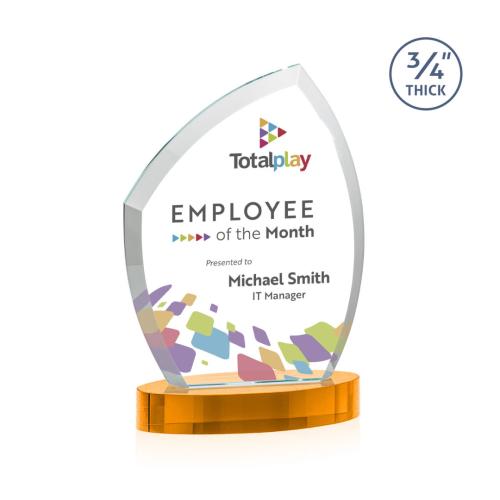 Corporate Awards - Crystal Awards - Daltry Full Color Amber on Alberton Base Abstract / Misc Crystal Award