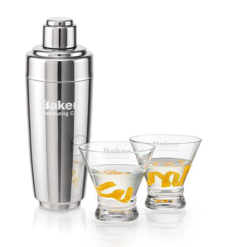 Corporate Recognition Gifts - Etched Barware - Pescara Shaker & Rideau Martini Set