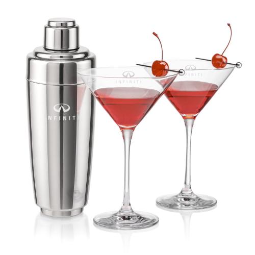 Corporate Recognition Gifts - Etched Barware - Pescara Shaker & Santiago Martini Set