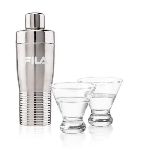 Corporate Recognition Gifts - Etched Barware - Genoa Shaker & Brisbane Martini Set