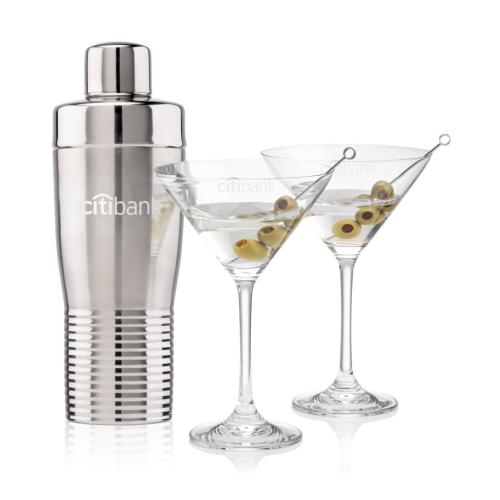 Corporate Recognition Gifts - Etched Barware - Genoa Shaker & Burlington Martini Set