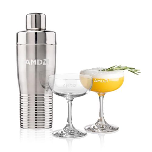 Corporate Recognition Gifts - Etched Barware - Genoa Shaker & Mauritius Cocktail Set