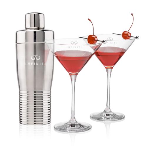 Corporate Recognition Gifts - Etched Barware - Genoa Shaker & Santiago Martini Set