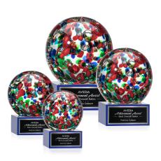 Fantasia Blue on Hancock Base Spheres Glass Award - Crystal Awards