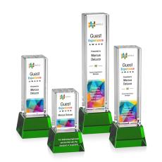 Robson Full Color Green on Base Obelisk Crystal Award - Crystal Pillar Awards