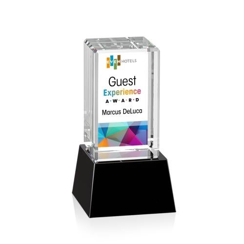 Corporate Awards - Crystal Awards - Robson Full Color Black  on Base Obelisk Crystal Award