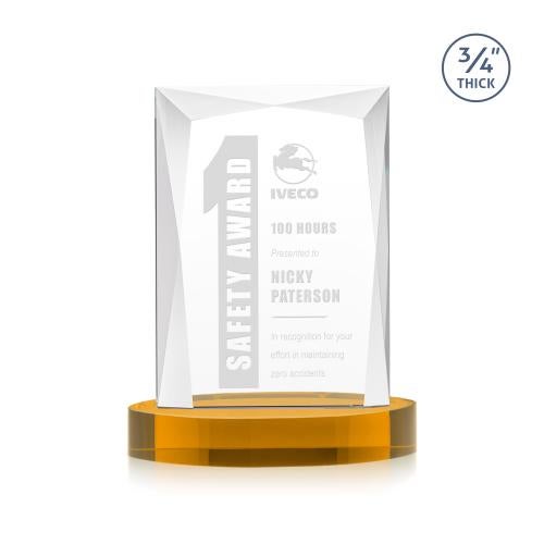 Corporate Awards - Crystal Awards - Messina Amber on Alberton Base Rectangle Crystal Award