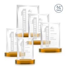 Messina Amber on Alberton Base Rectangle Crystal Award - Colored Glass Awards