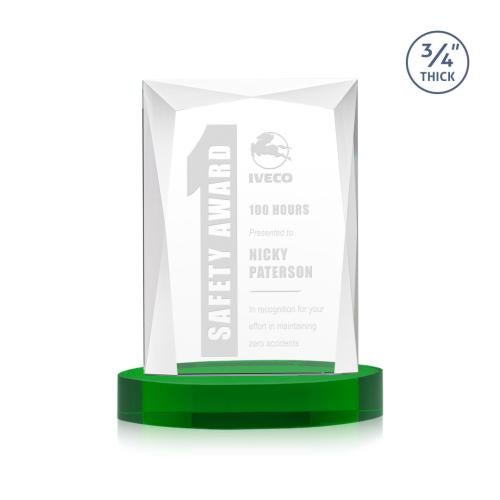 Corporate Awards - Crystal Awards - Messina Green on Alberton Base Rectangle Crystal Award