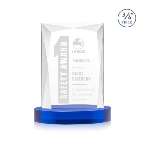 Corporate Awards - Crystal Awards - Messina Blue on Alberton Base Rectangle Crystal Award